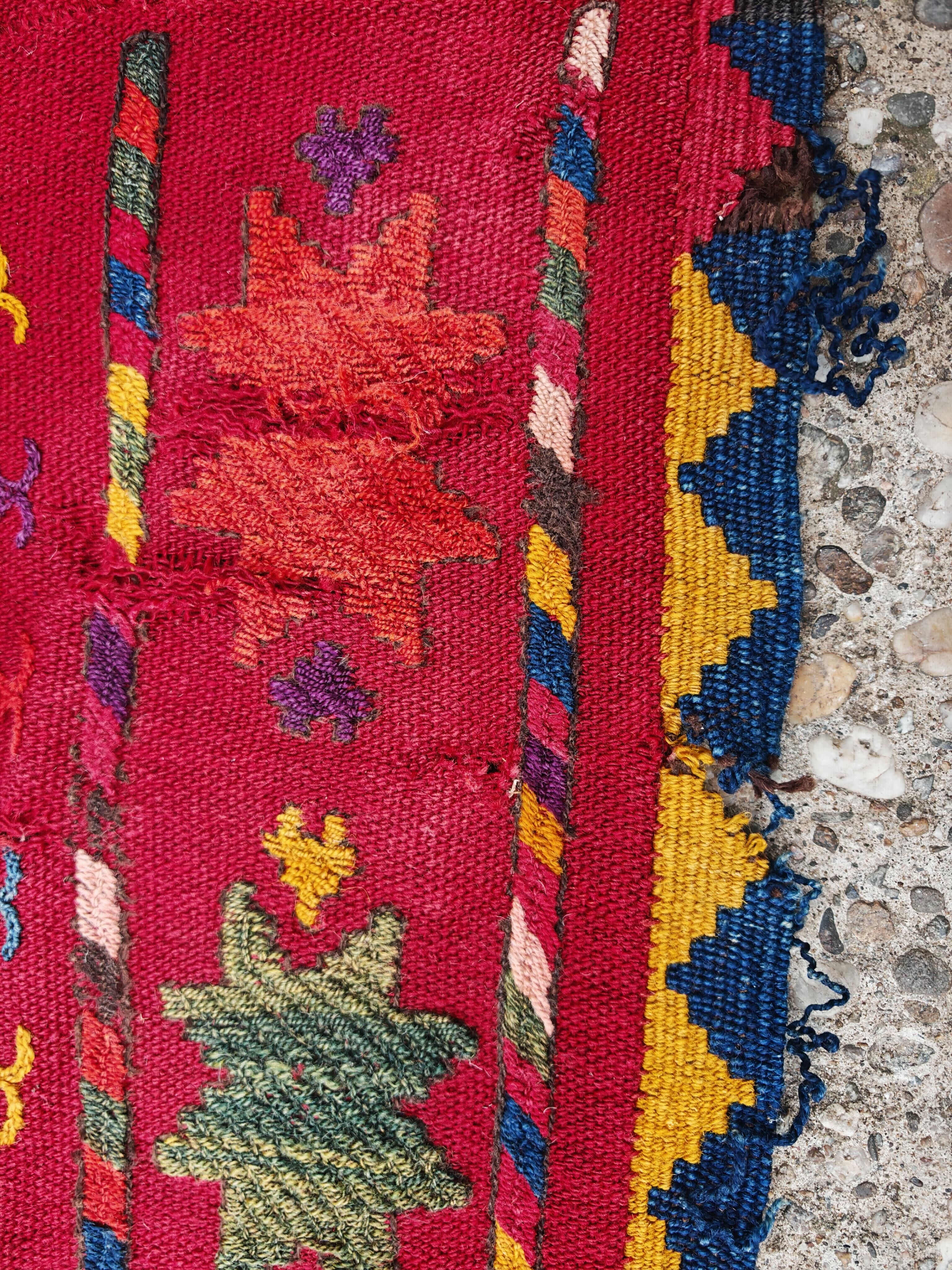 Ancient Uzbek Carpet Mixed Technique Flat Woven, Early 20th Century