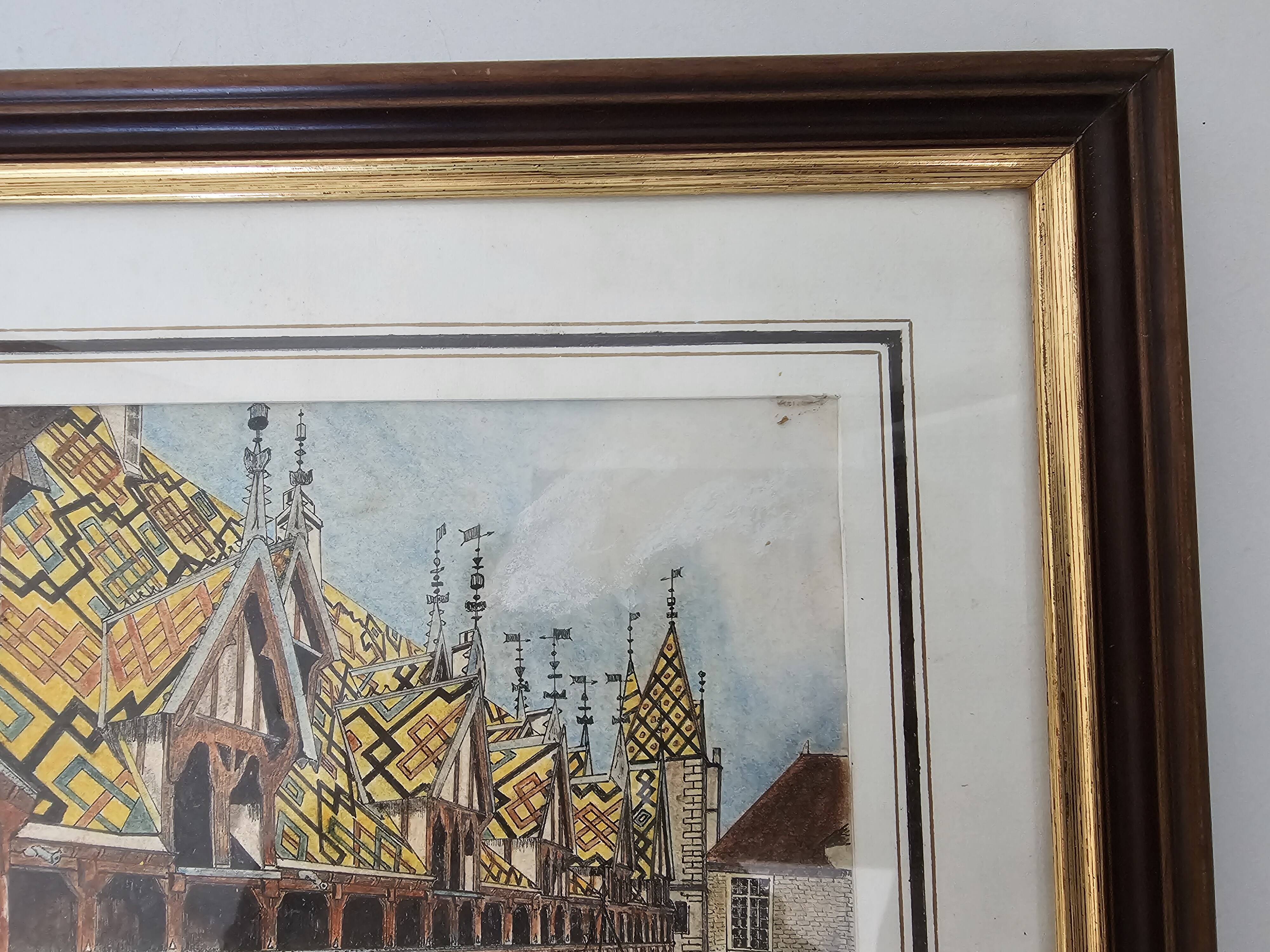 Tableau Ink and pastel - Beaune Hotel Dieu - E Poinet
