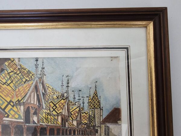 Tableau Encre de chine & pastel - Beaune Hotel Dieu - E Poinet