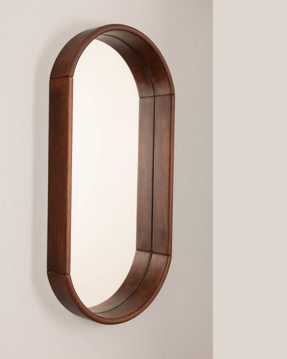 Miroir mural ovale vintage des années 70 en bois design italien