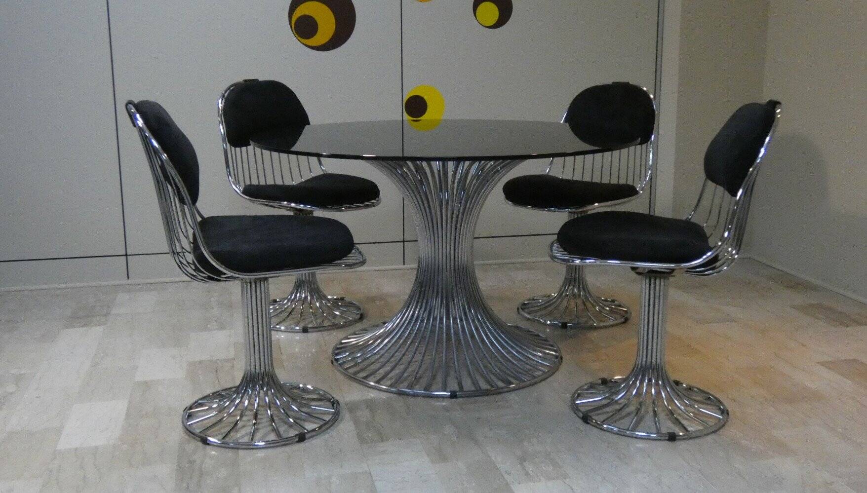 Margot chairs and Tulip dining table by Gastone Rinaldi for Rima, Italy, 1968, set of 5.