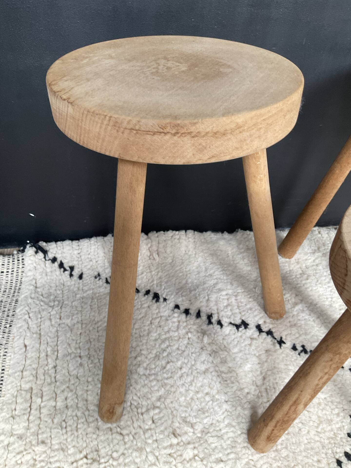 Set of 3 wooden tripod stools