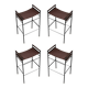 Jeu de 4 tabourets de bar Artisan Contemporary Cuir marron foncé Métal noir et caoutchouc