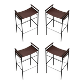 Jeu de 4 tabourets de bar Artisan Contemporary Cuir marron foncé Métal noir et caoutchouc