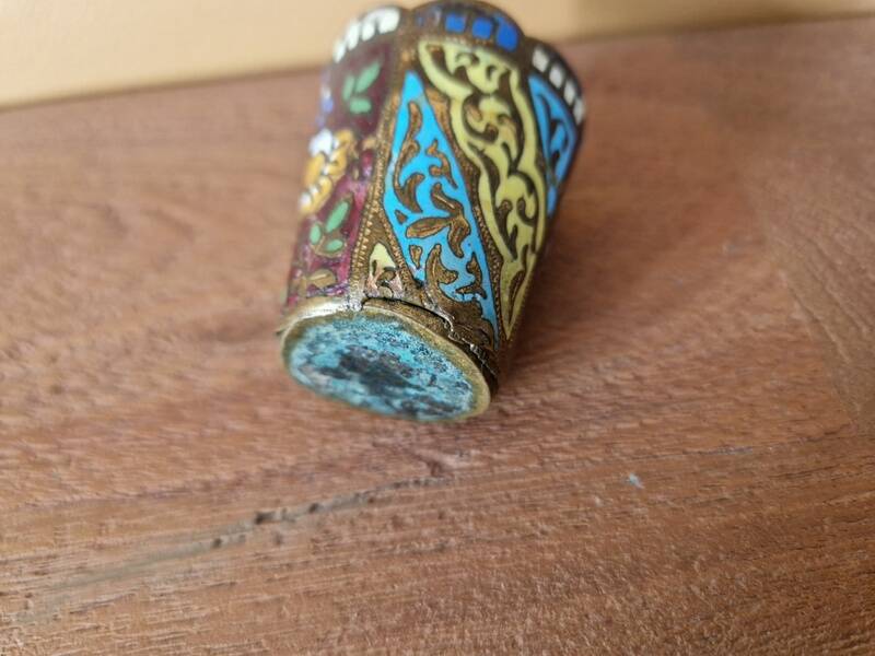 Small vase, pot or goblet in bronze and cloisonné enamel