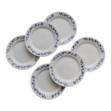 6 assiettes à dessert vintage – faïence Oxford – Blanc & bleu