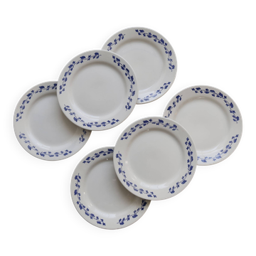 6 Vintage Dessert Plates – Oxford Earthenware – White & Blue