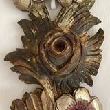 Decorative carved wooden ornament bouquet flowers and ribbon