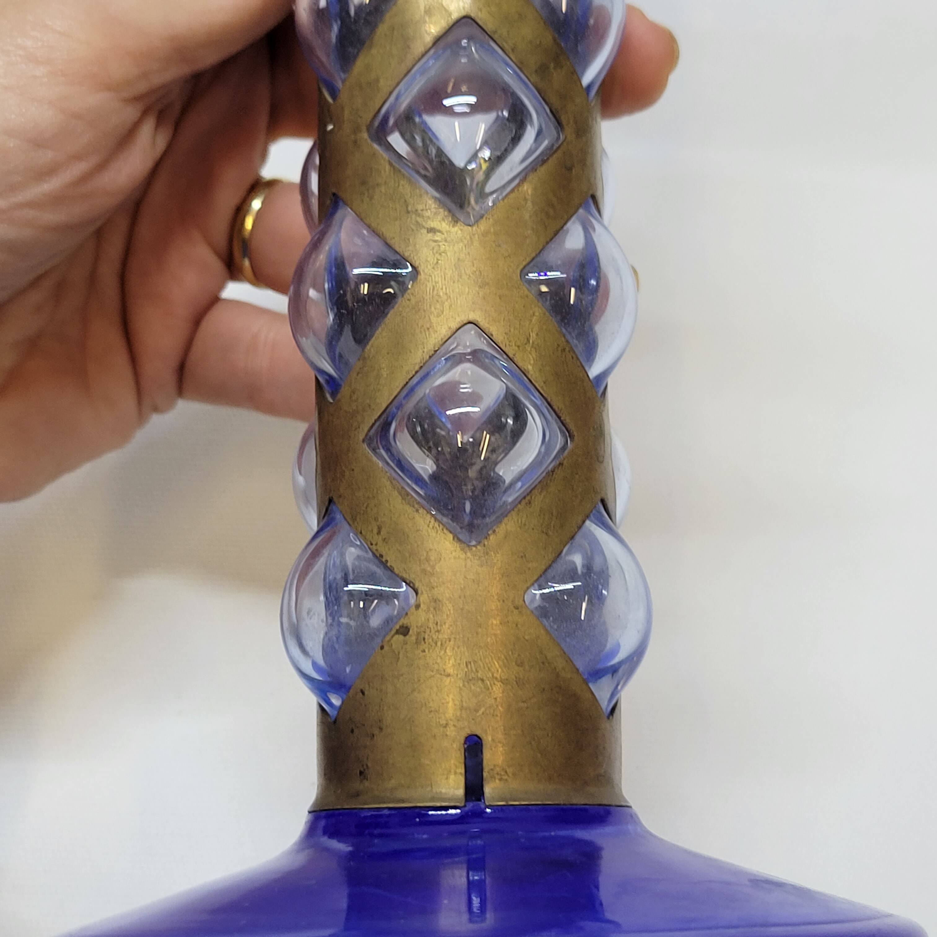 Pair Of Blue Glass Tealight Holders Blown In Cage Dlg Felipe Derflingher