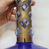 Paire De Bougeoirs Photophores Verre Bleu Soufflé En Cage Dlg Felipe Derflingher