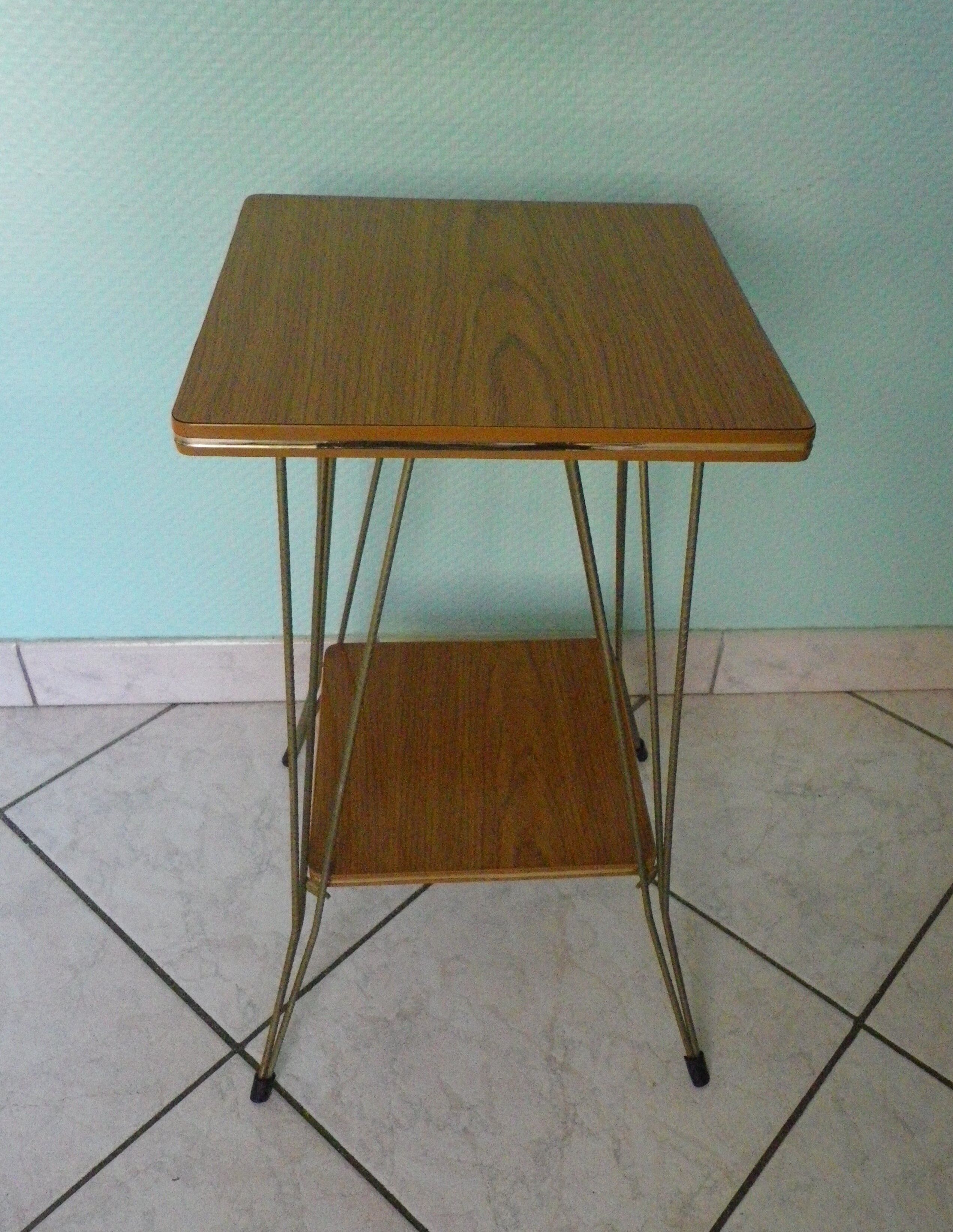 Formica side shelf, 2 shelves, gold metal - 60s