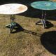 Two metal garden tables make up