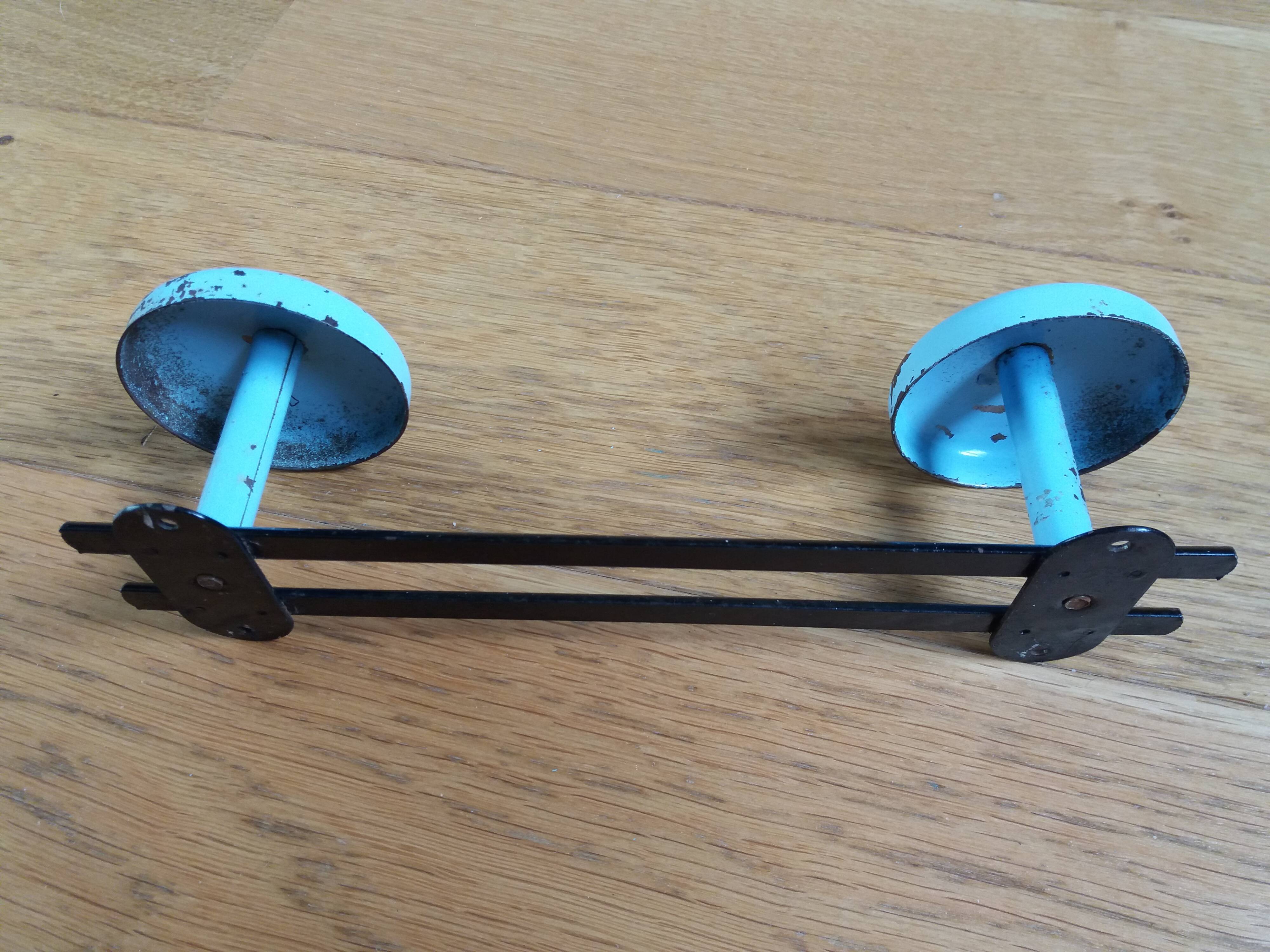 Wall coat rack with 2 vintage hooks from the 60s and 70s