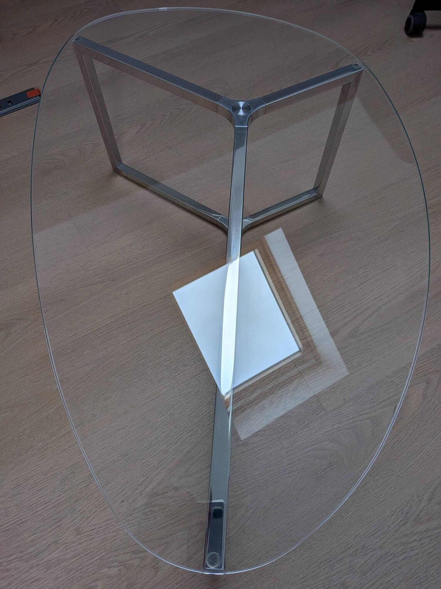 2 oval glass and chrome coffee tables, nesting, stackable, "gal" shape.