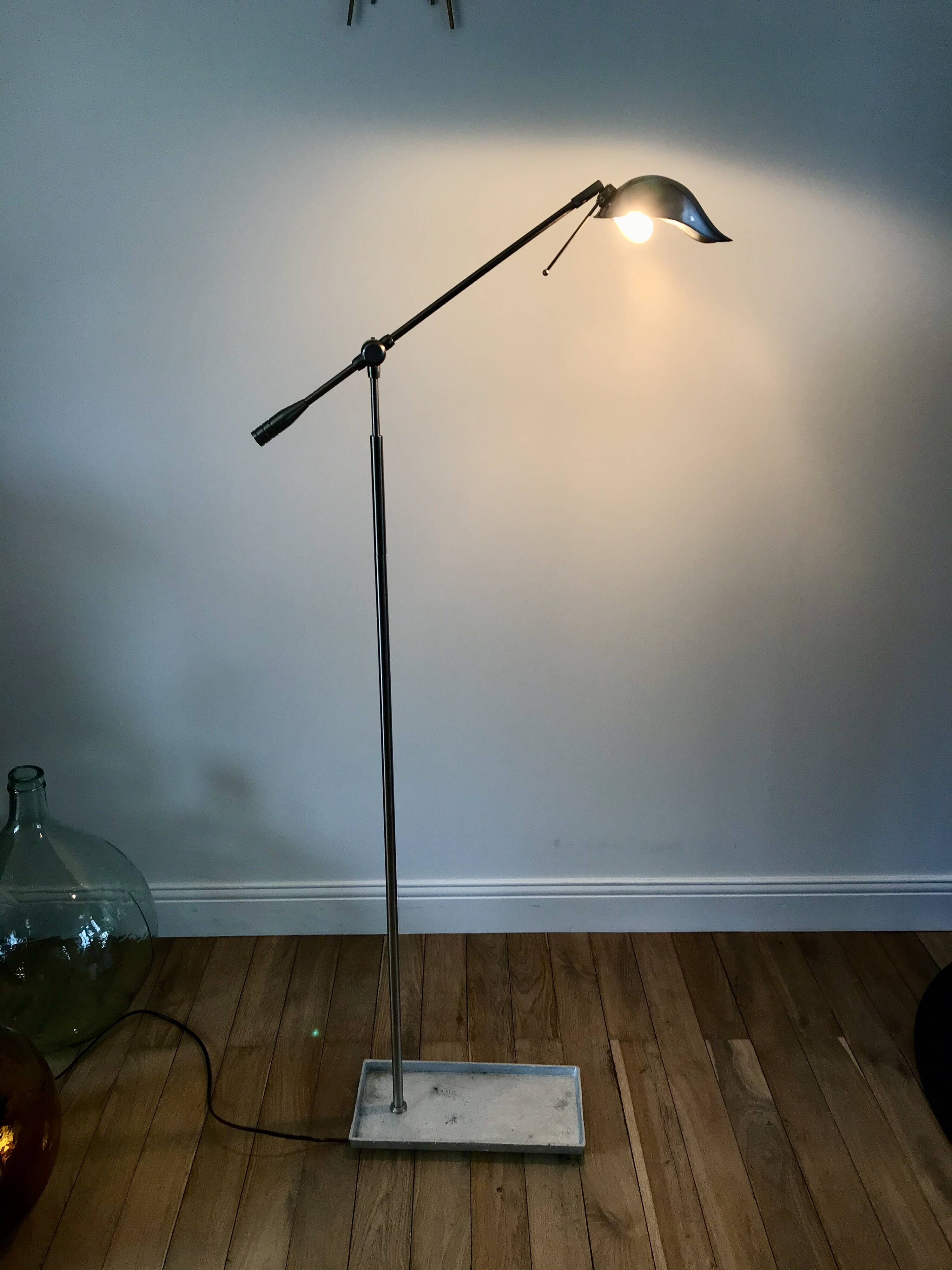 Pivoting brushed aluminum floor lamp from the 70s