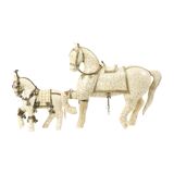 Pair of Decorative Wooden Horses Covered with Bone Mosaic Silver Plated