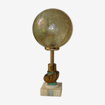 Art Deco nautilus table lamp, marble and golden globe