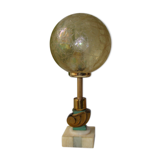 Art Deco nautilus table lamp, marble and golden globe