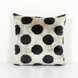 Black Silk Ikat Velvet Pillow Cover, Pair Polka Dot Ikat Lumbar Cushion Cover, Decorative Pillowcase