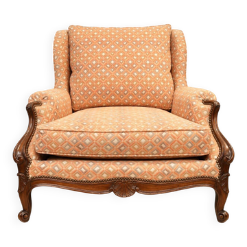 Bergère Coin de Feu – Style Louis XV – Velours & Clous Laiton
