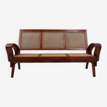 Mid century 3 seater sofa / bench teak wood and Vienna 1950s