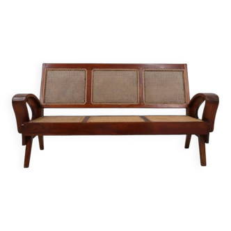 Mid century 3 seater sofa / bench teak wood and Vienna 1950s