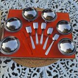 Lot de 6 bols à dessert vintage en acier inoxydable avec 5 cuillères