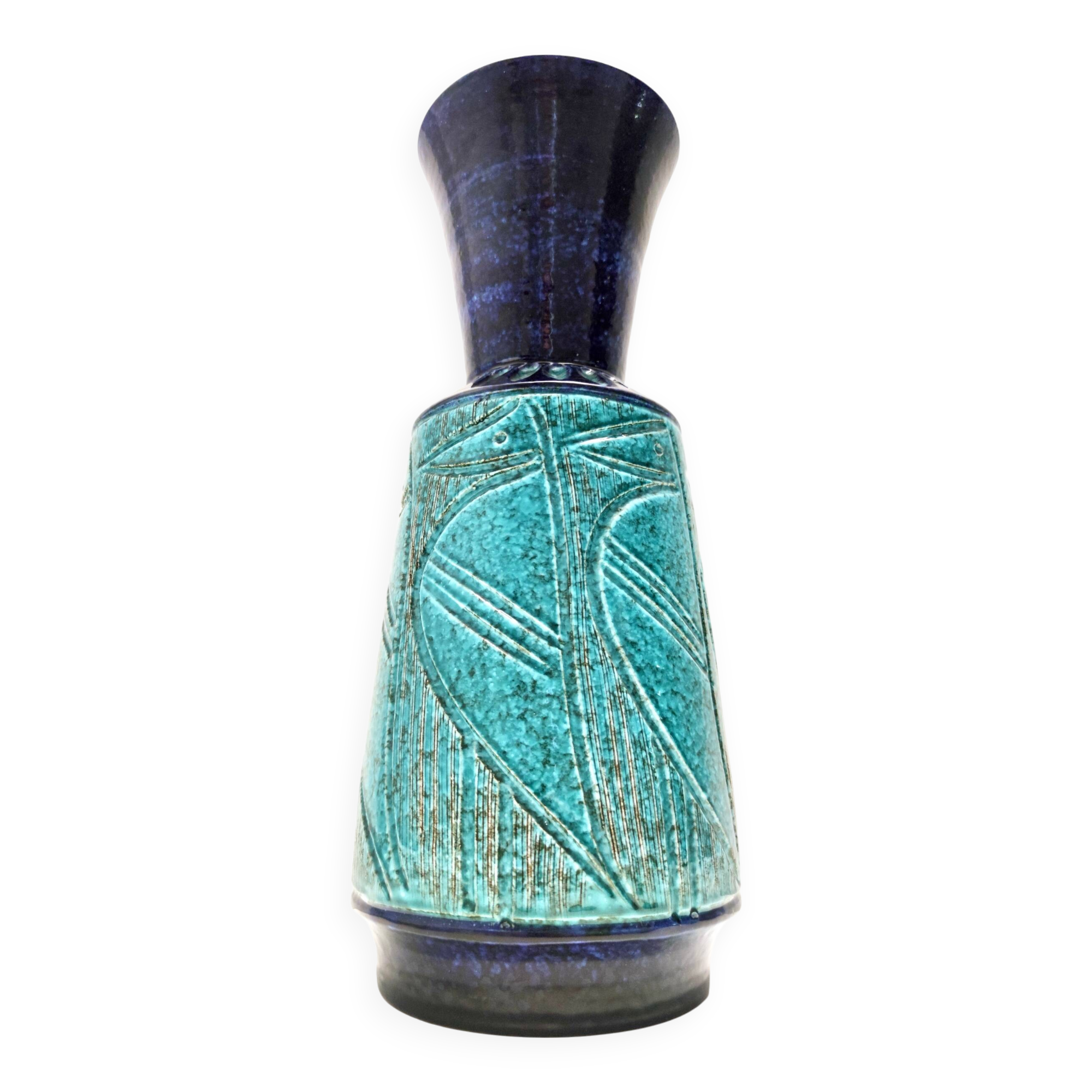 Blue and Teal Ceramic Vase in the style of Bitossi