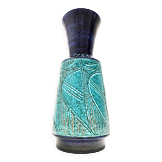 Vase en céramique bleu et turquoise dans le style de Bitossi