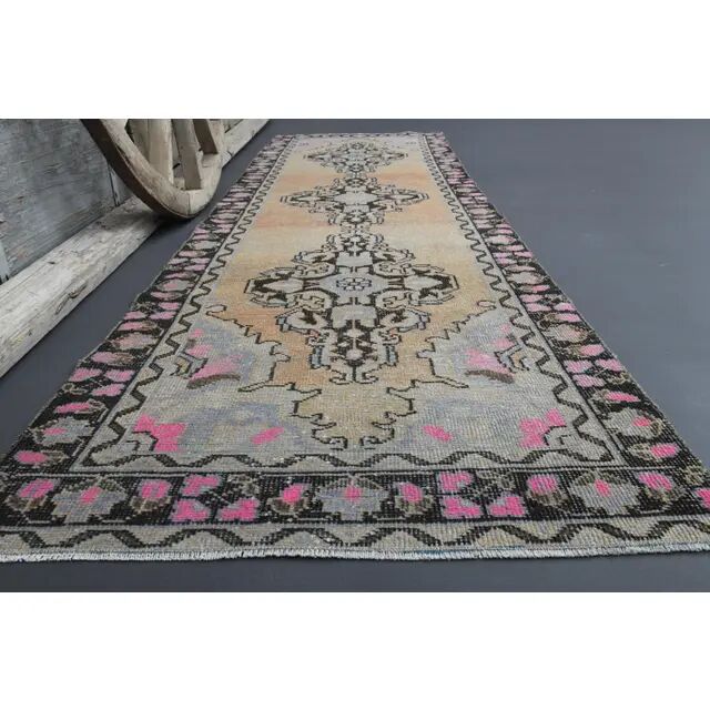 Vintage Turkish Hand-Knotted Wool Cotton Orange Runner Rug 92x307