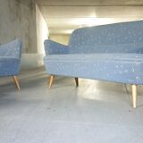 Set sofa and 2 armchairs vintage 50/60s organic fabrics vintage original