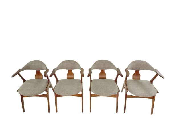 Suite de 4 chaises vintage en corne de vache - Louis van Teeffelen, tissu De Ploeg