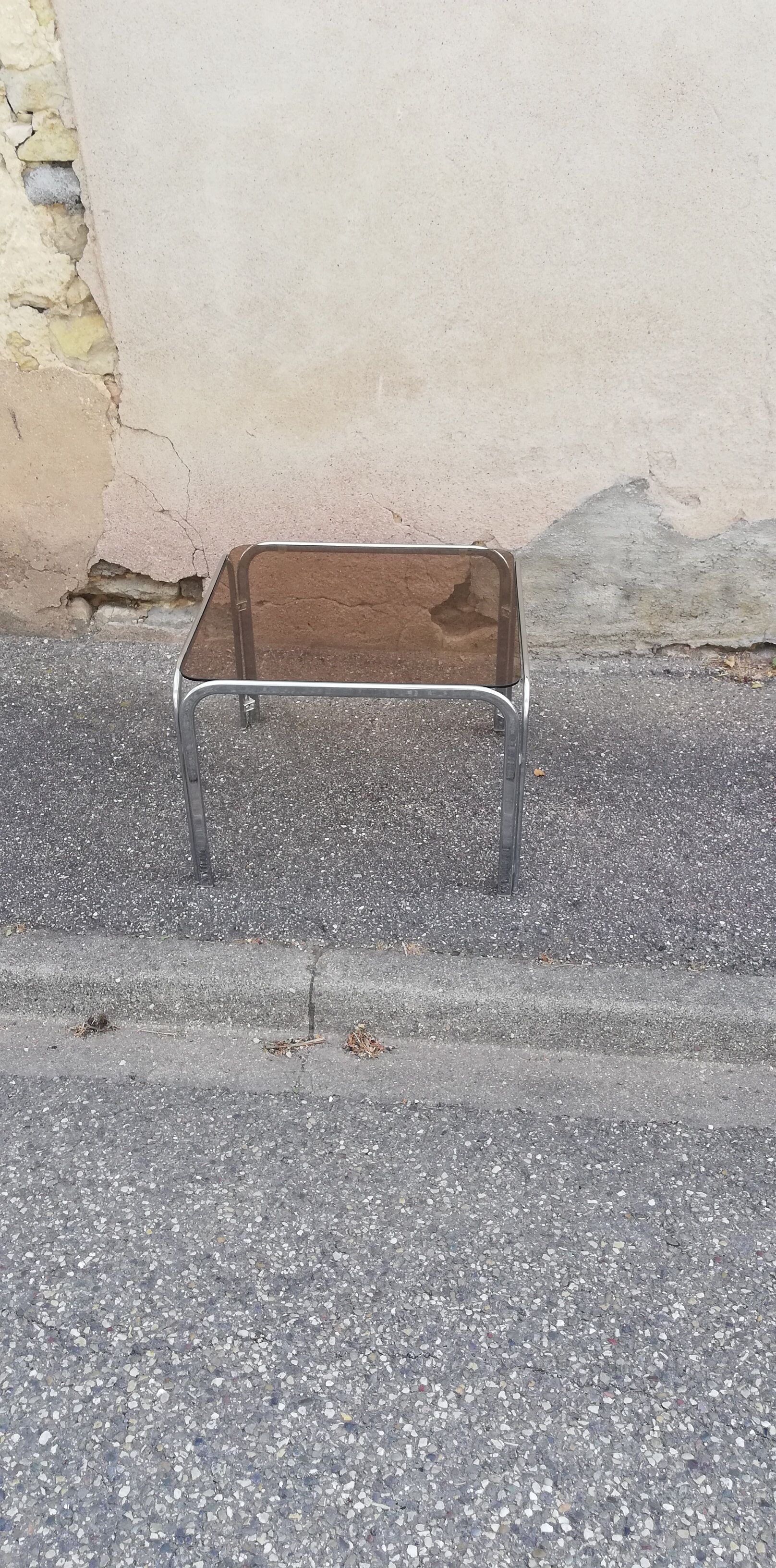 Vintage coffee table chrome and smoked glass