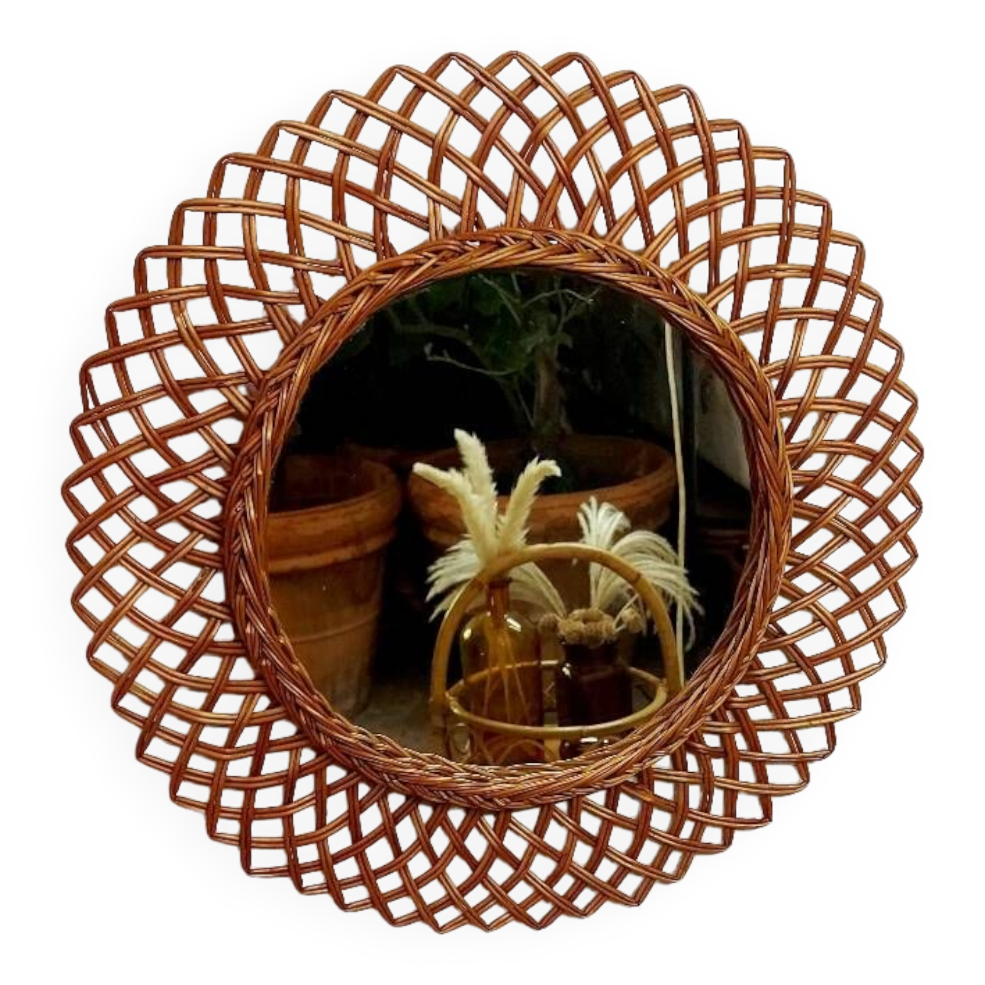 Grand miroir rotin
