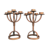 Paire de chandeliers brutalistes années 70 en acier