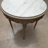 Louis XVI table with carved wood and Carrara marble.