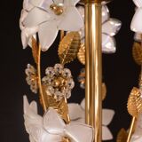 Large Size Vintage Murano Glass Chandelier White Flowers, 1970