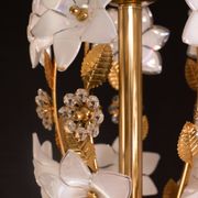 Large Size Vintage Murano Glass Chandelier White Flowers, 1970