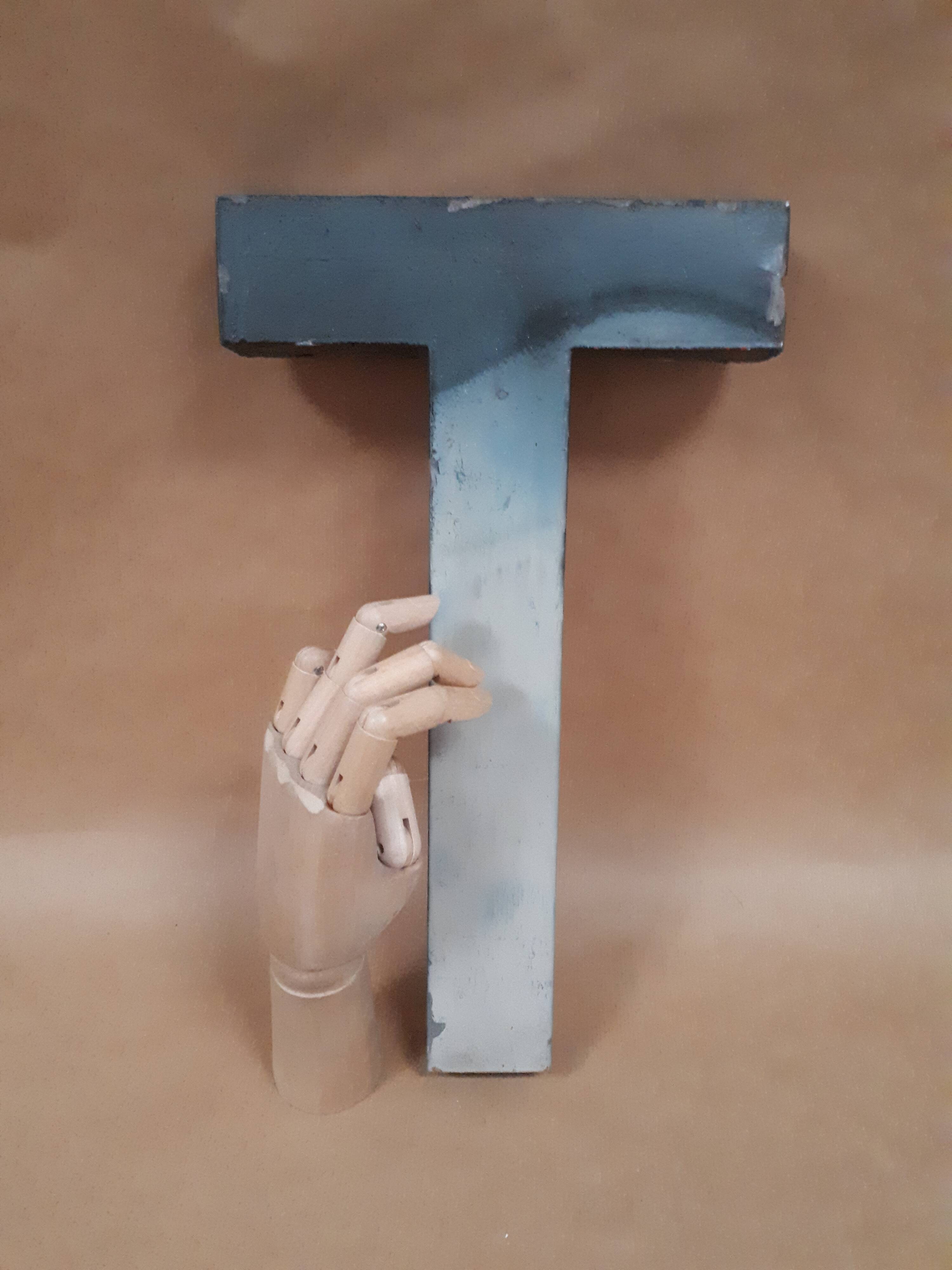 sign letter T metal zinc vintage 1950 1960