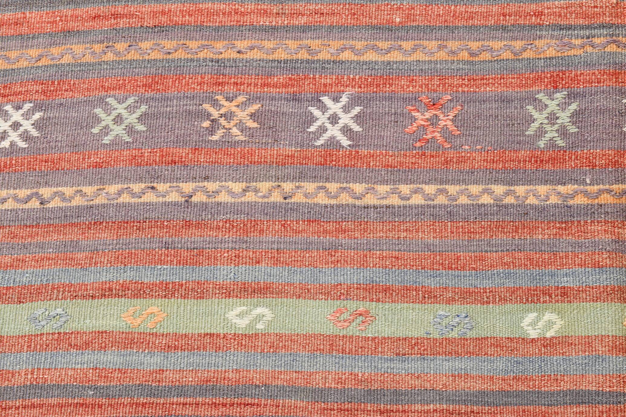Red & Blue Pinstriped Pattern Vintage Kilim Rug, 156x221Cm