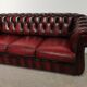 Sofa chesterfield curved burgundy leather three seats