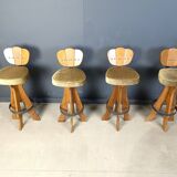 Set of 4 vintage brutalist bar stools, 1960s