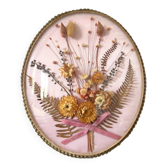 Frame vintage dried flowers glass domed bouquet eternal