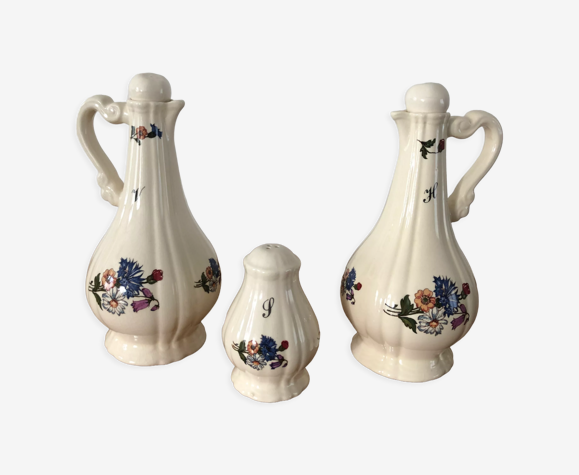 Ménagère huile vinaigre et sel en porcelaine Sarreguemines