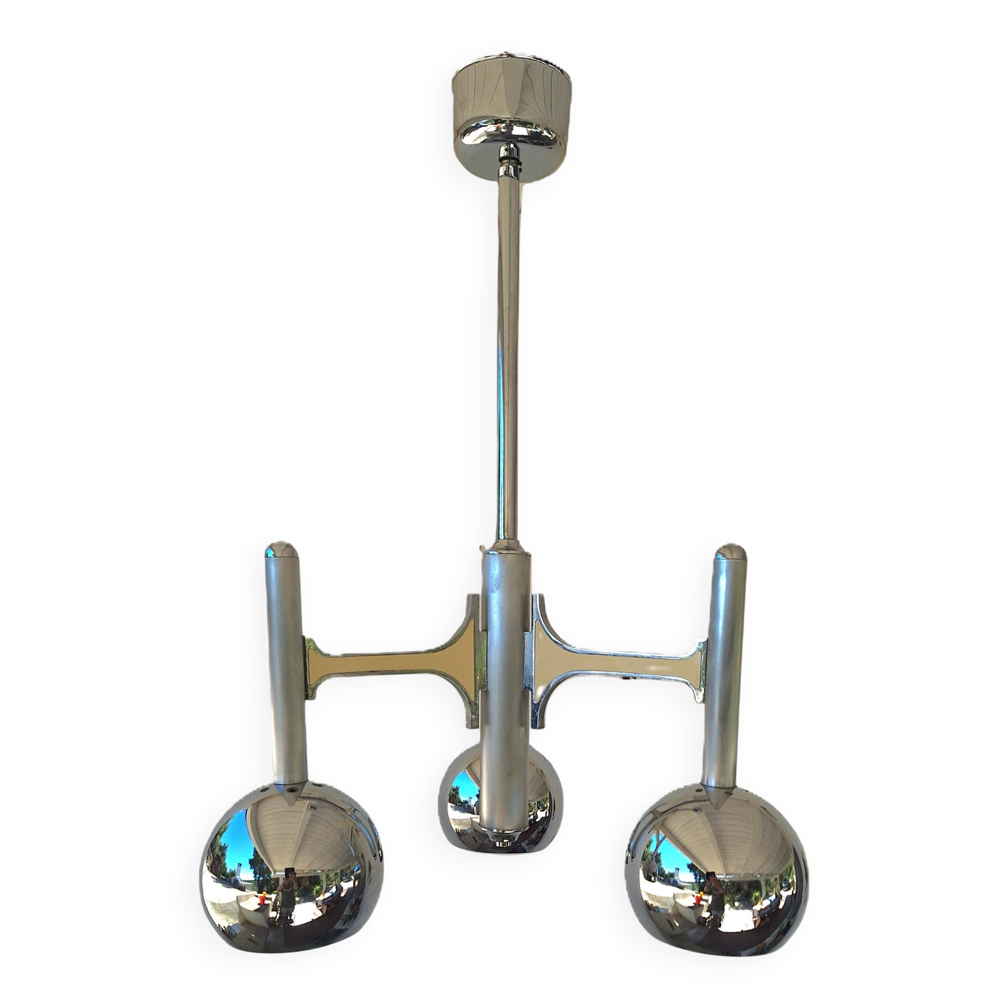 Fonderal Space Age Chandelier – Mid-Century Modern Chrome, Stamped “Fondera