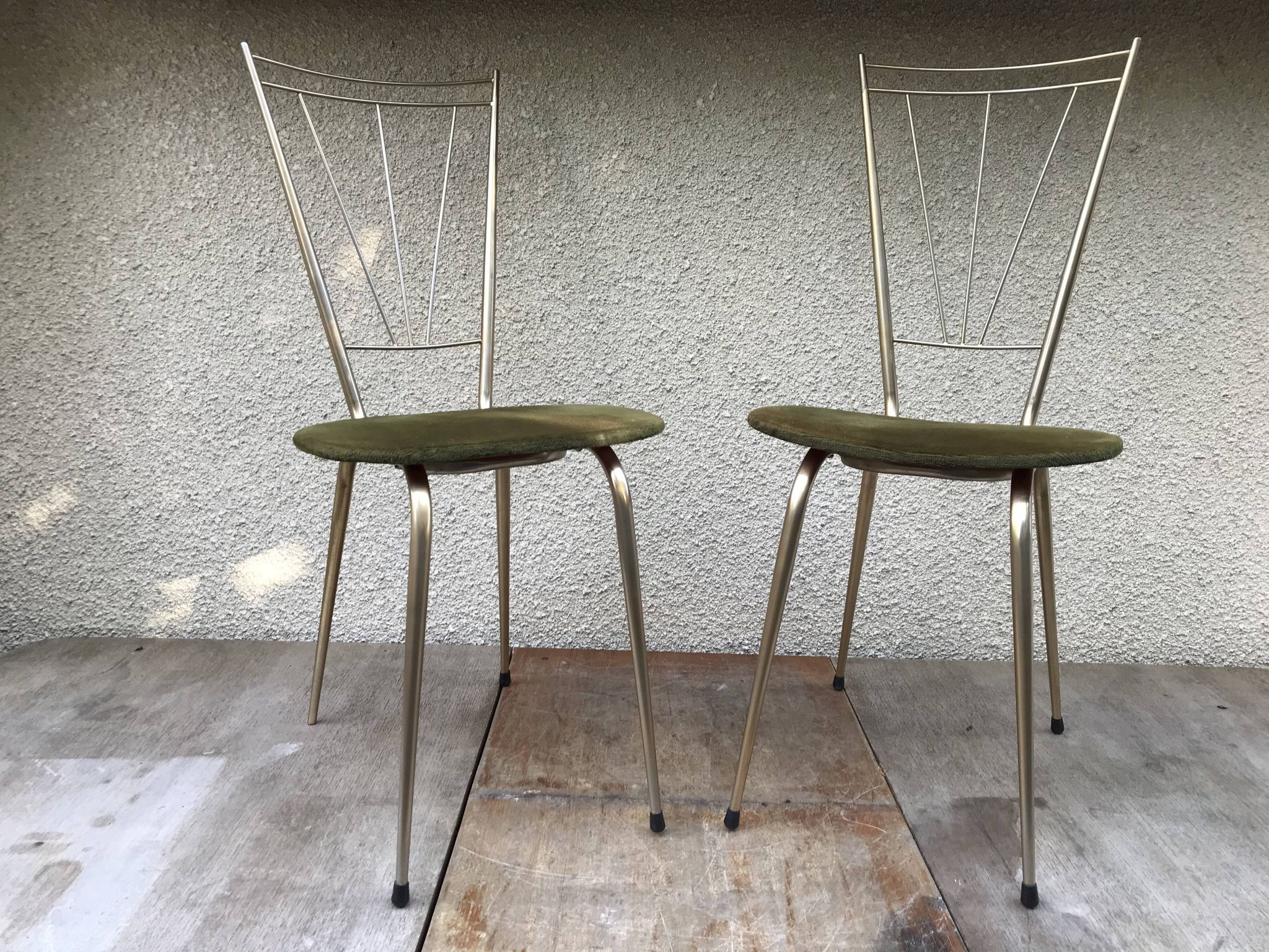 Pair of golden metal old chairs