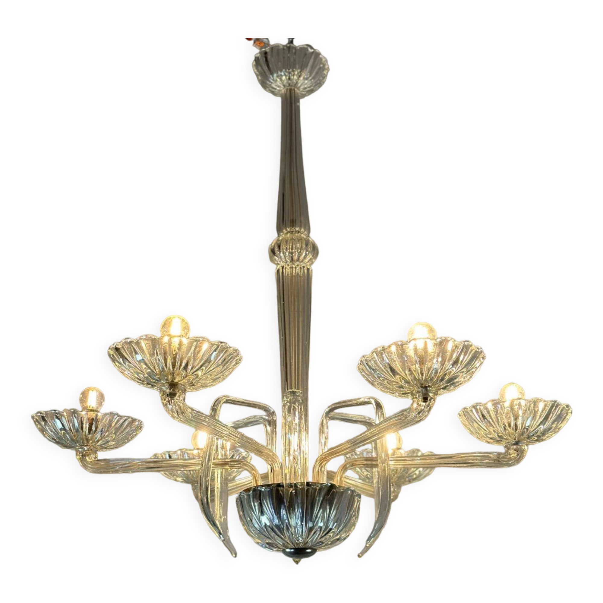 Venetian chandelier in transparent Murano glass circa 1950