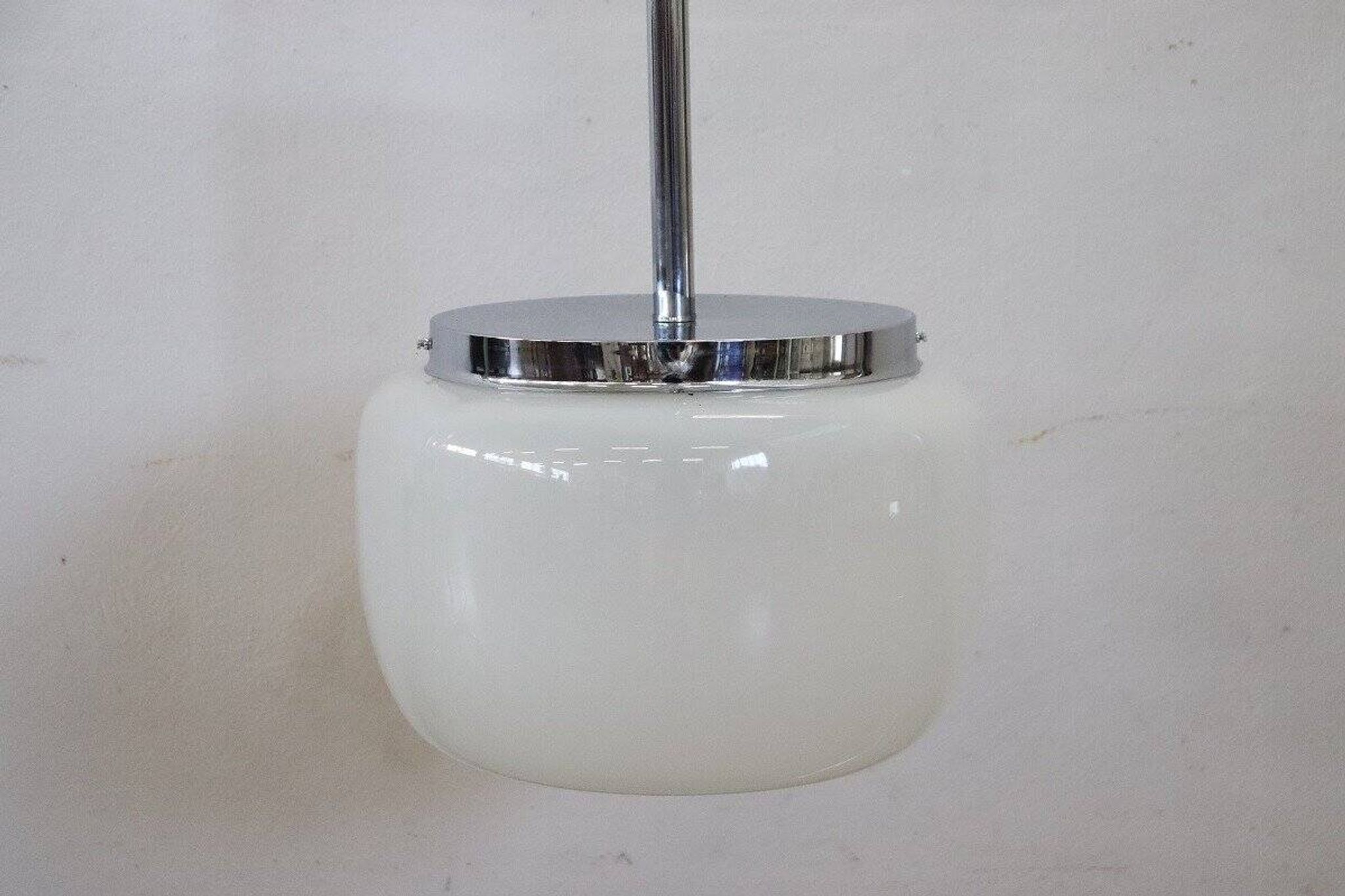 Opaline Glass And Chrome Pendant Light, 1960s