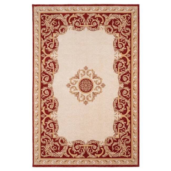 Red and beige oriental pattern rug aman
