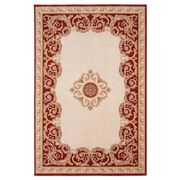 Oriental patterned rug in red and beige aman.